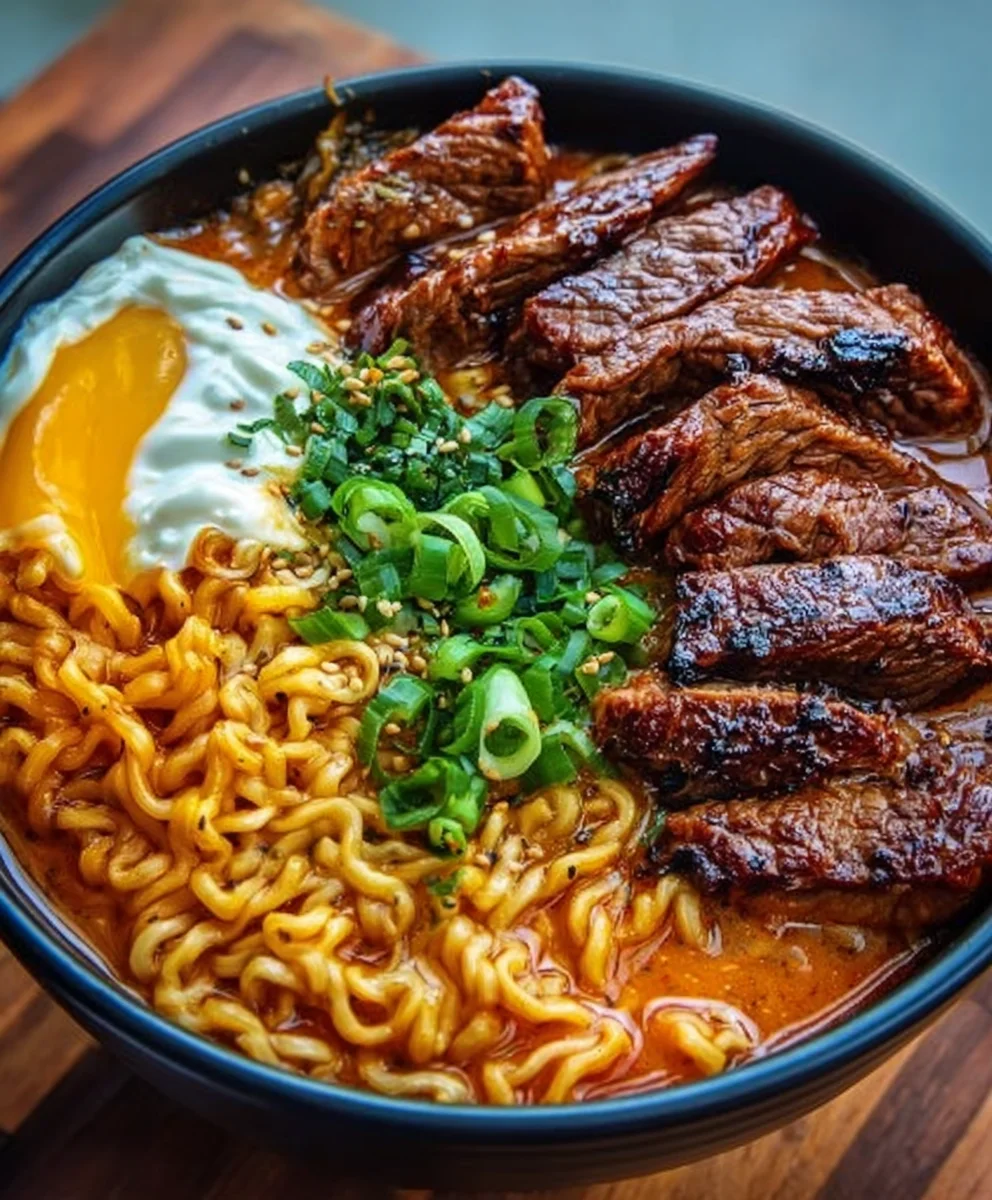 Spicy Korean Ramen - Grilled Beef & Creamy Sauce