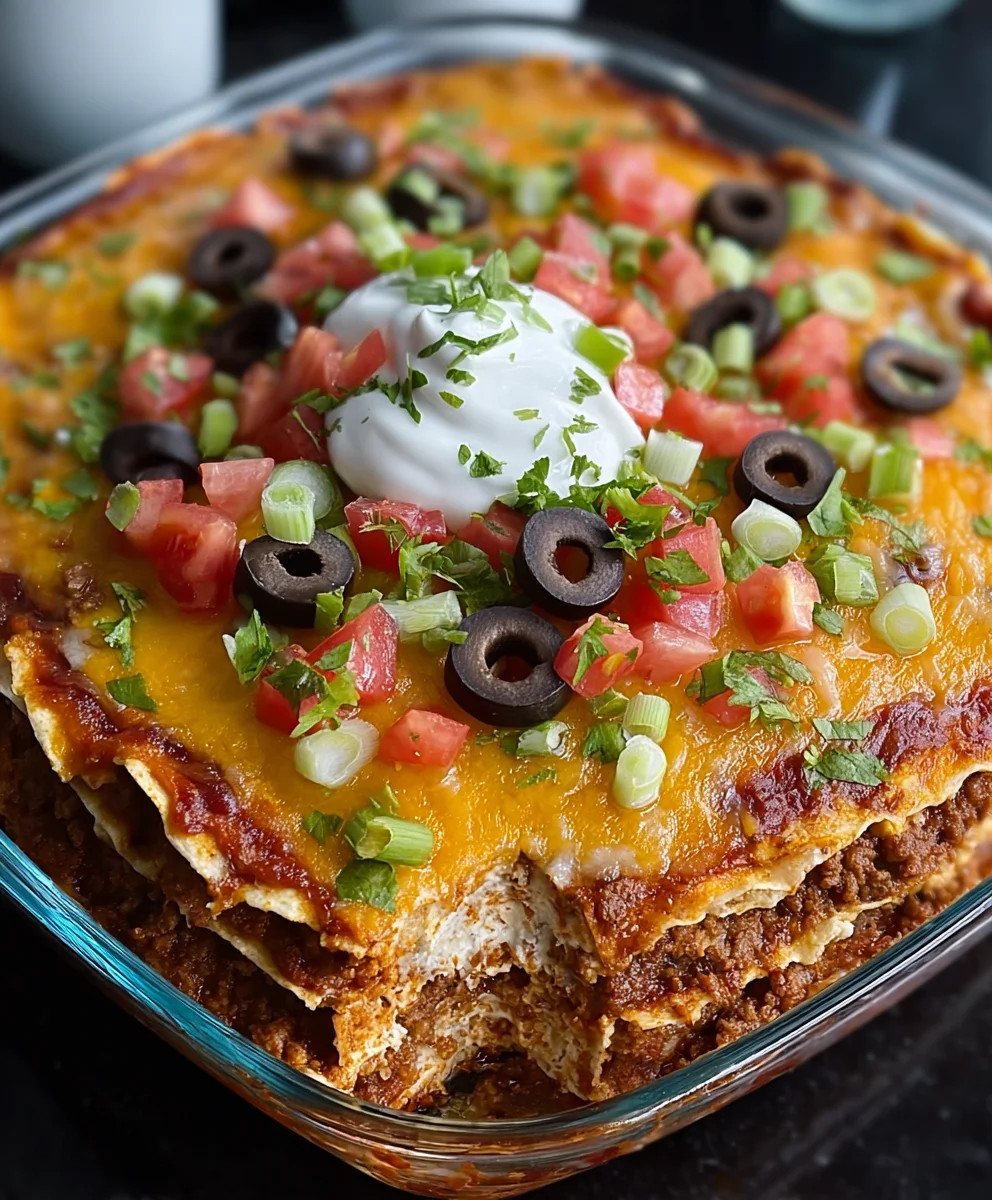 Easy Layered Beef Taco Bake Recipe