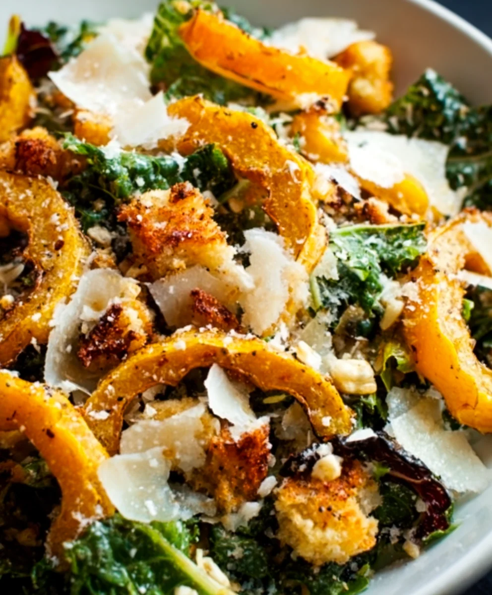 Autumn Caesar Salad Roasted Delicata Squash Croutons