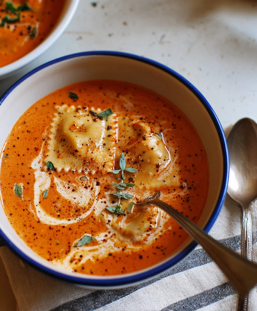 Roasted Red Pepper Ravioli Soup - Easy Flavorful Meal