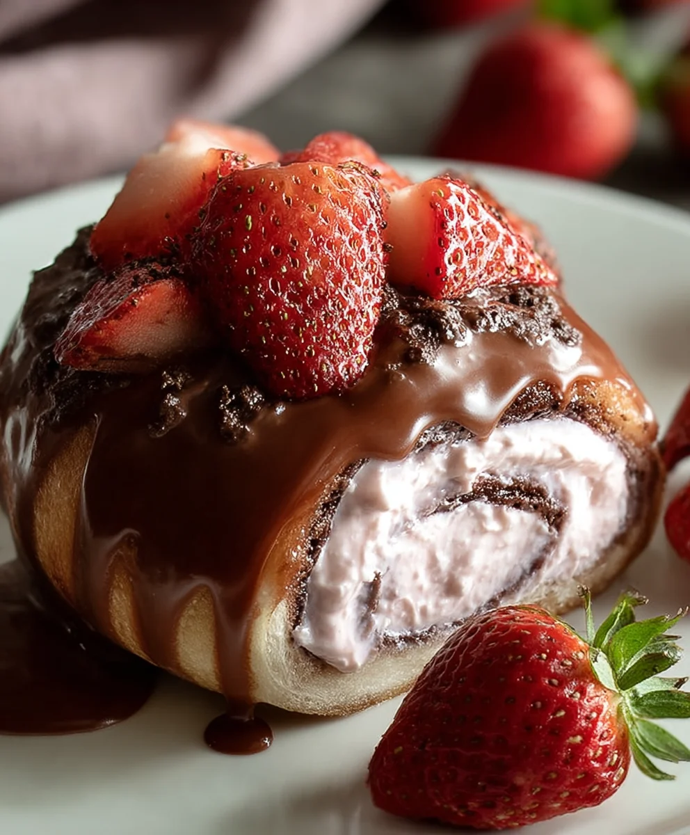 Easy Chocolate Rolls with Strawberry Cream Cheese Frosting