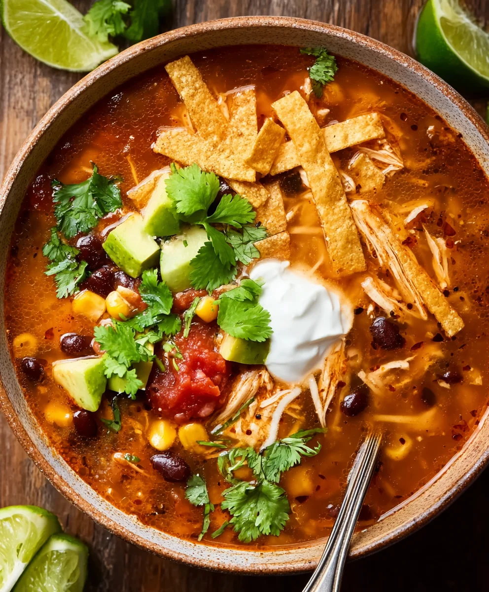 Easy Crockpot Chicken Tortilla Soup Recipe