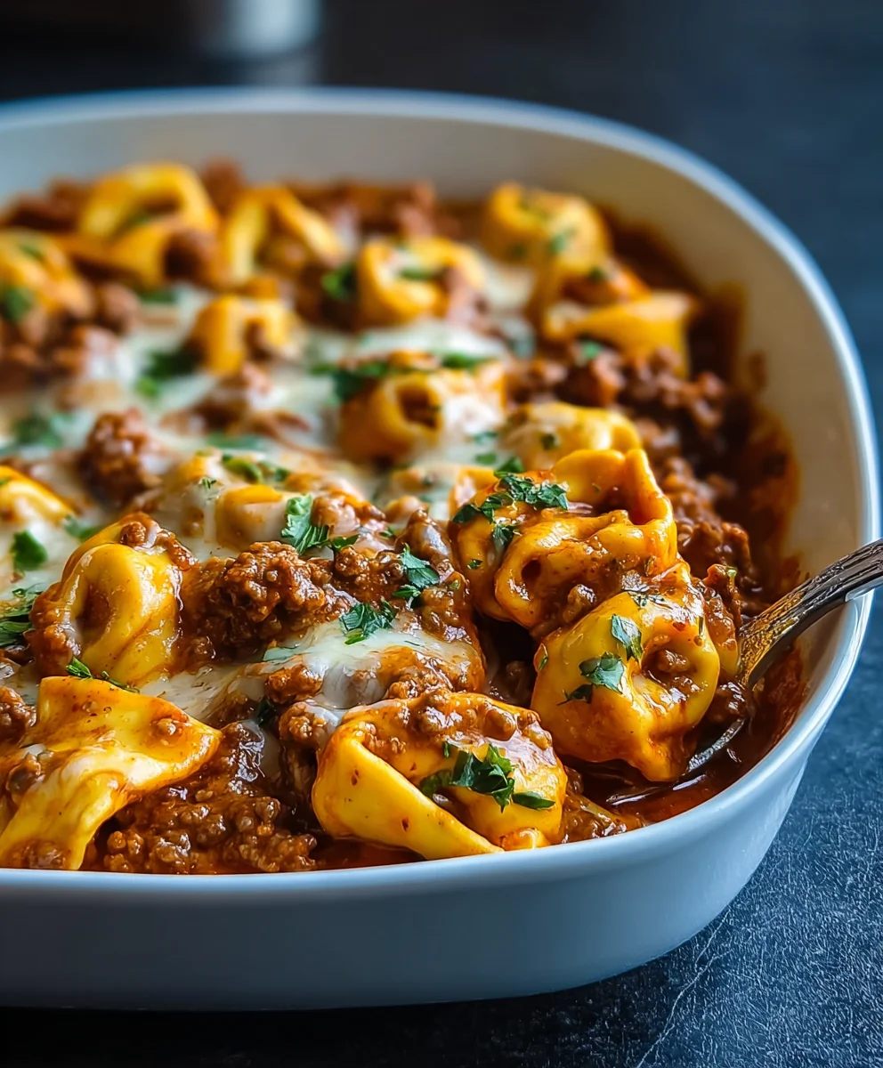 Cheesy Beef Enchilada Tortellini Casserole