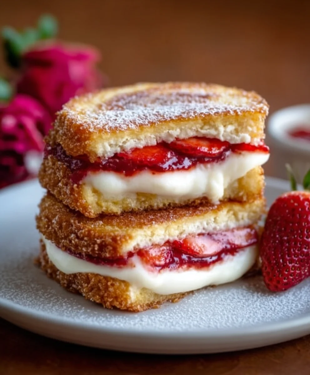 Fried Strawberry Cheesecake Sandwiches-Decadent Dessert
