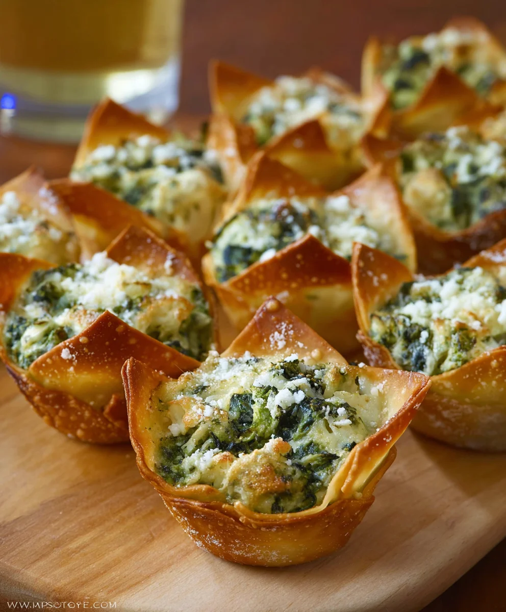 Spinach Artichoke Wonton Cups- Easy Appetizer Recipe