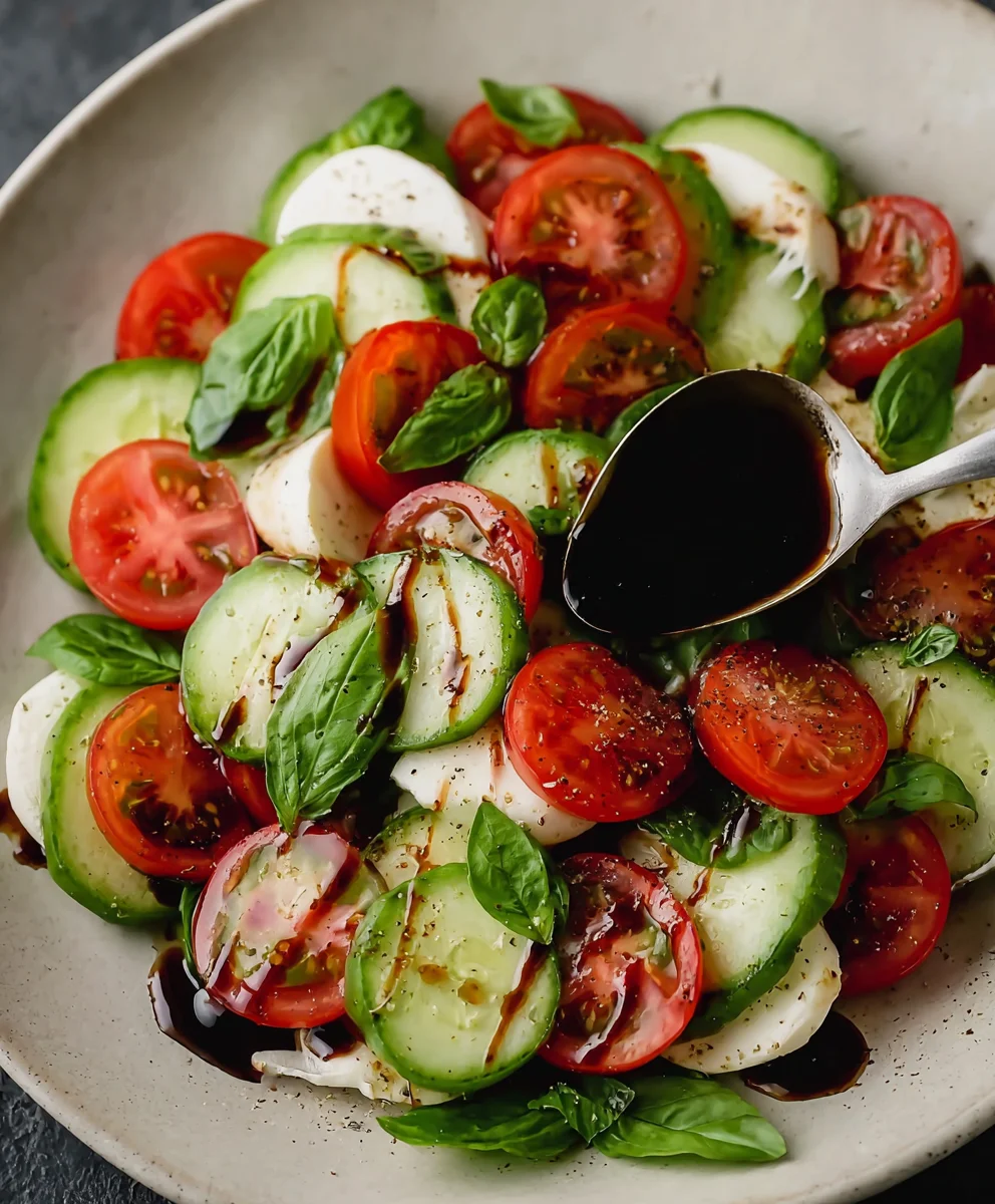 Fresh Cucumber Caprese Salad- Easy & Refreshing