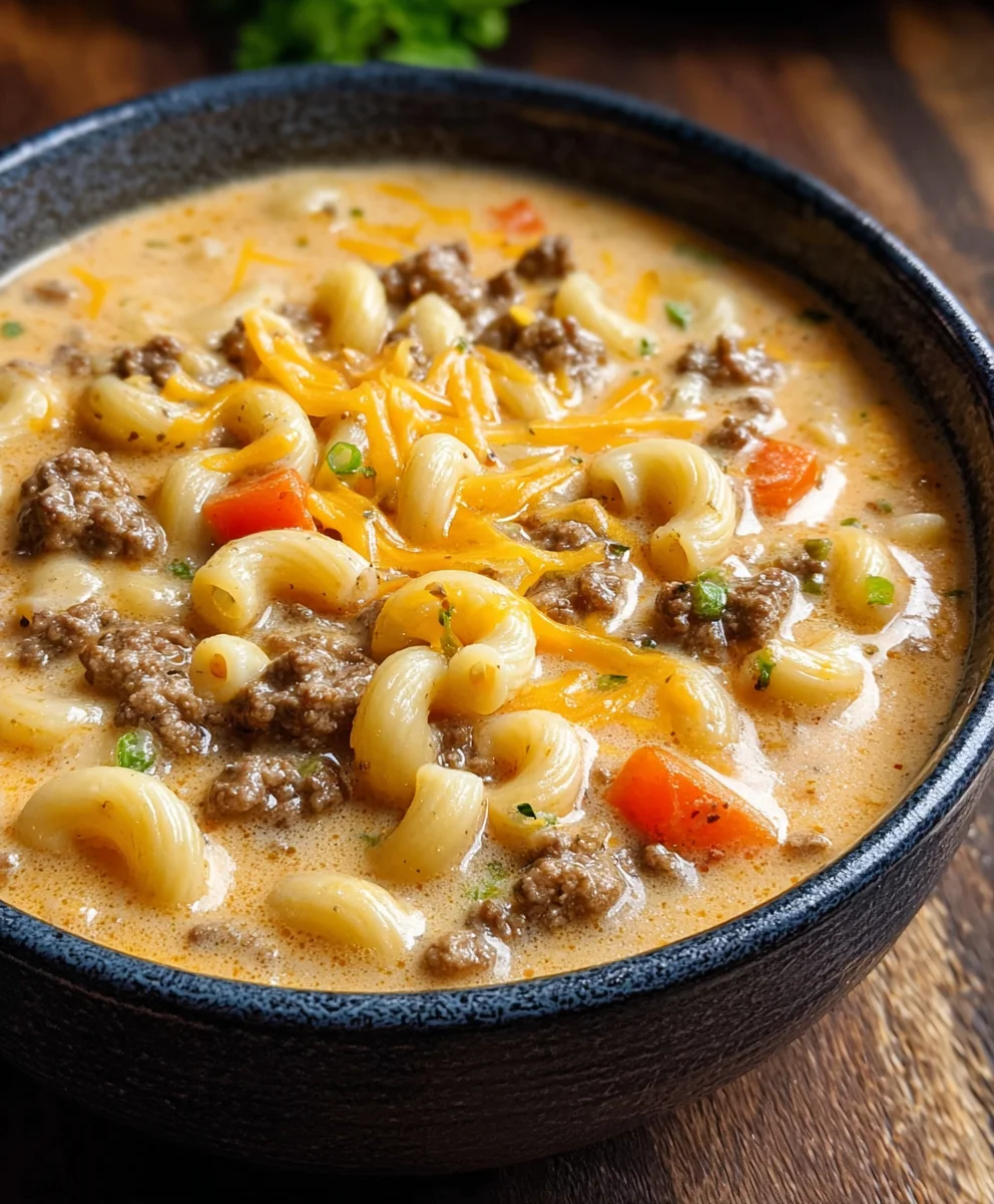 Cheeseburger Macaroni Soup-Creamy Comfort Meal
