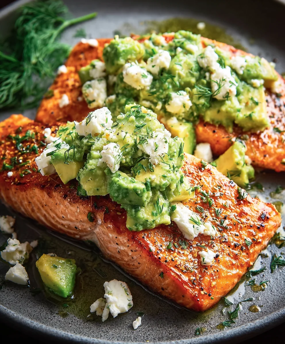 Baked Salmon with Avocado Feta