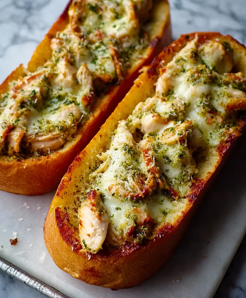 Pesto Chicken Garlic Bread Recipe- Easy & Delicious