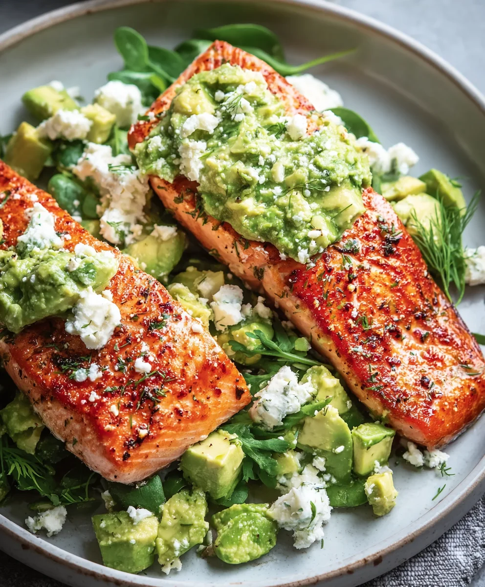 Baked Salmon with Avocado Feta - Healthy & Easy Recipe