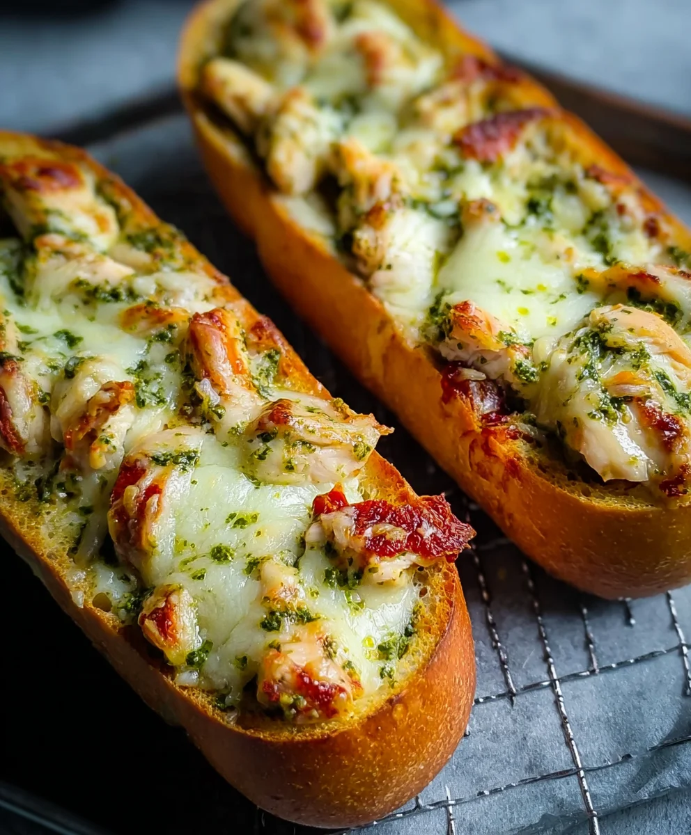 Pesto Chicken Garlic Bread Recipe- Easy & Delicious