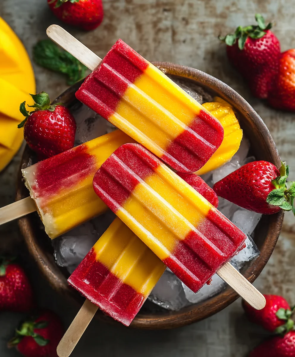 Fresh Strawberry Mango Popsicles - Easy Frozen Treat