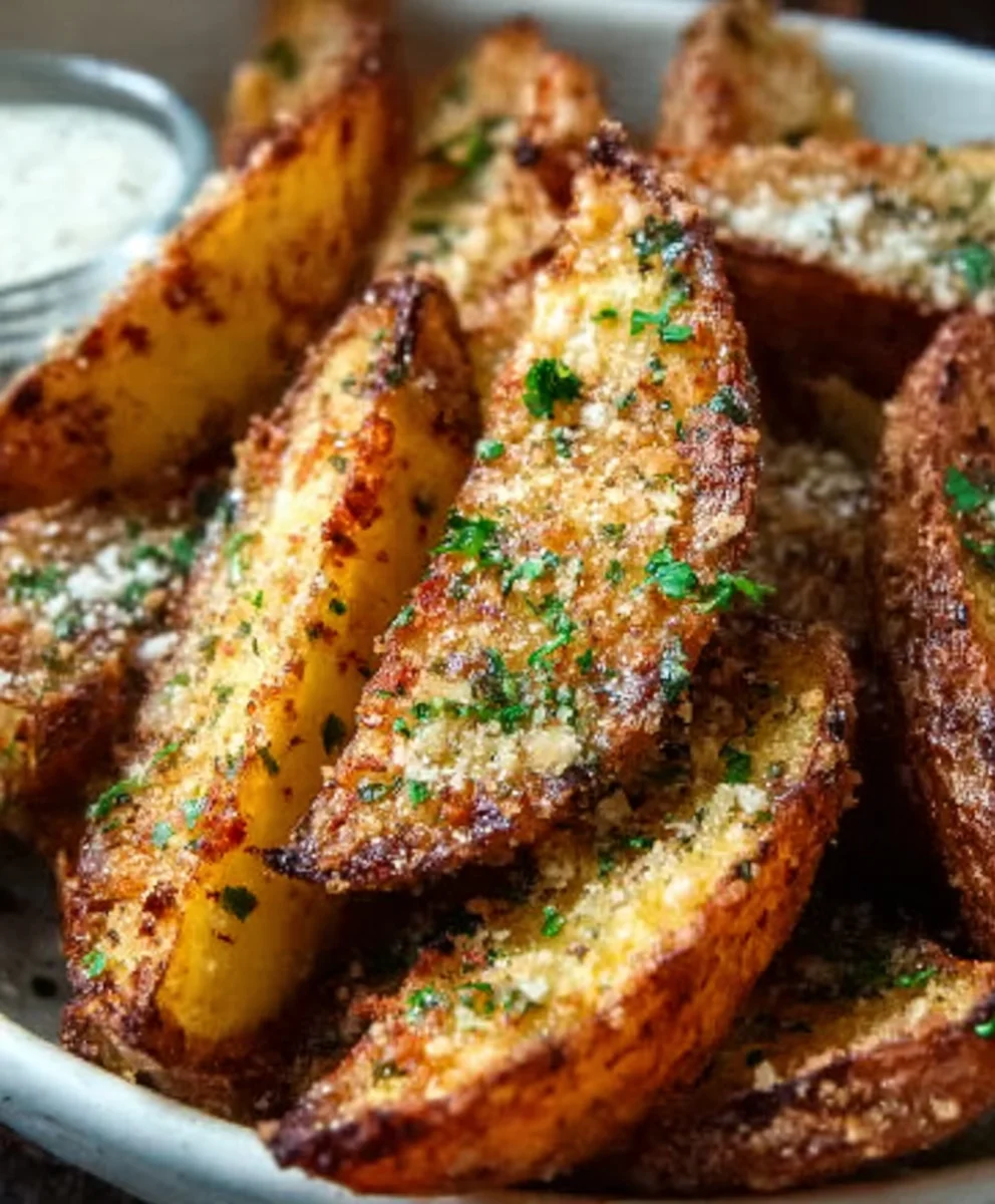 Crispy Baked Garlic Parmesan Potato Wedges - Easy Recipe