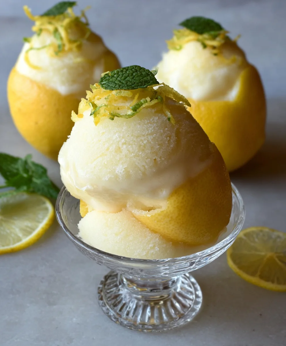 Frozen Lemon Shell Sorbetto- Refreshing Dessert Delight