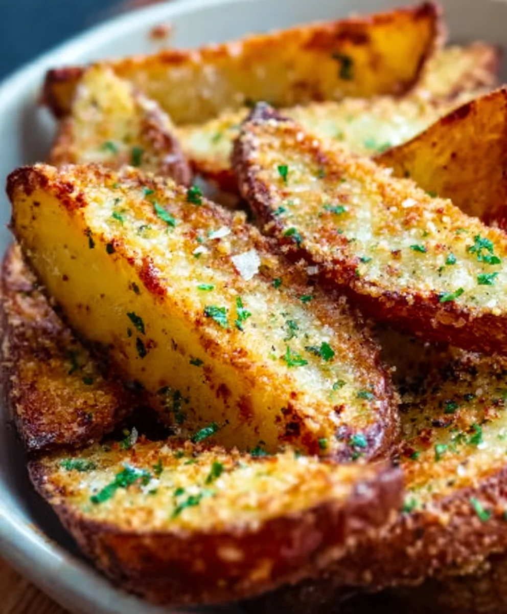 Crispy Baked Garlic Parmesan Potato Wedges - Easy Recipe