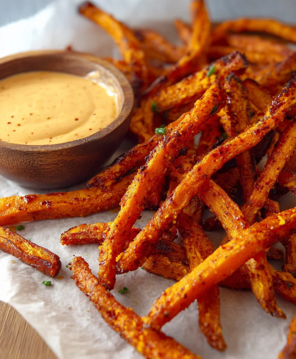 Baked Carrot Fries - Paprika Garlic Aioli Dip