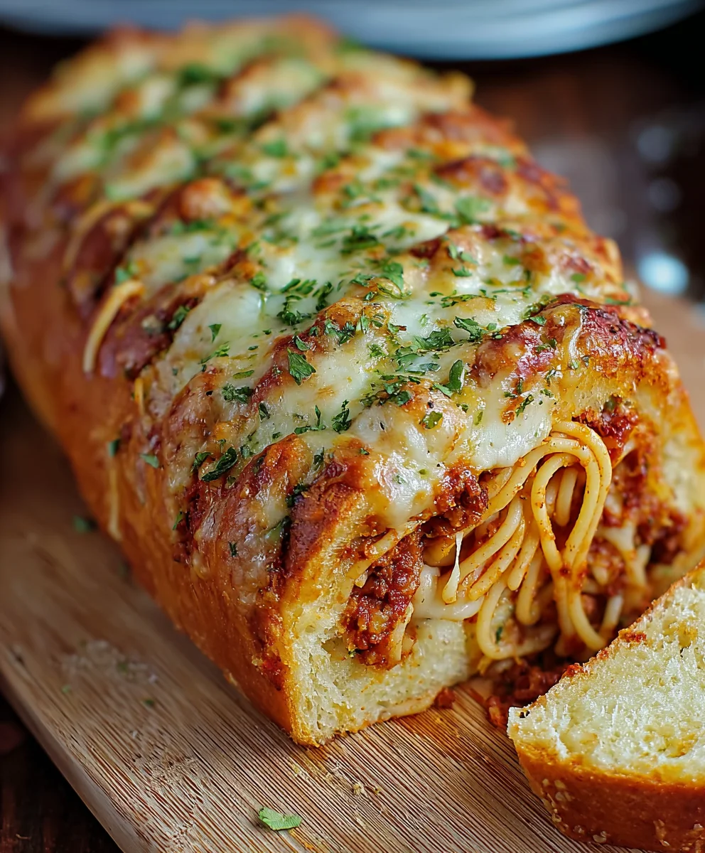 Spaghetti Stuffed Garlic Bread-A Must-Try Recipe