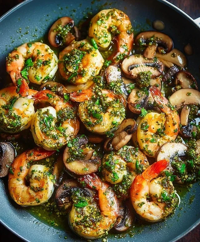 Pesto Shrimp with Mushrooms