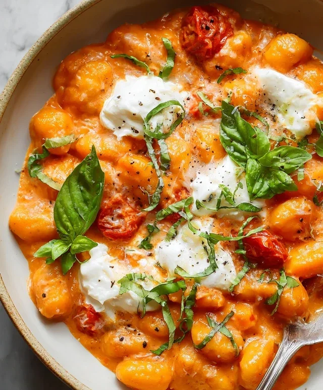 30 Minute Creamy Tomato Gnocchi with Burrata