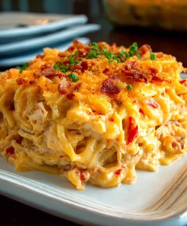 Spicy Southern Cheesy Chicken Spaghetti Casserole