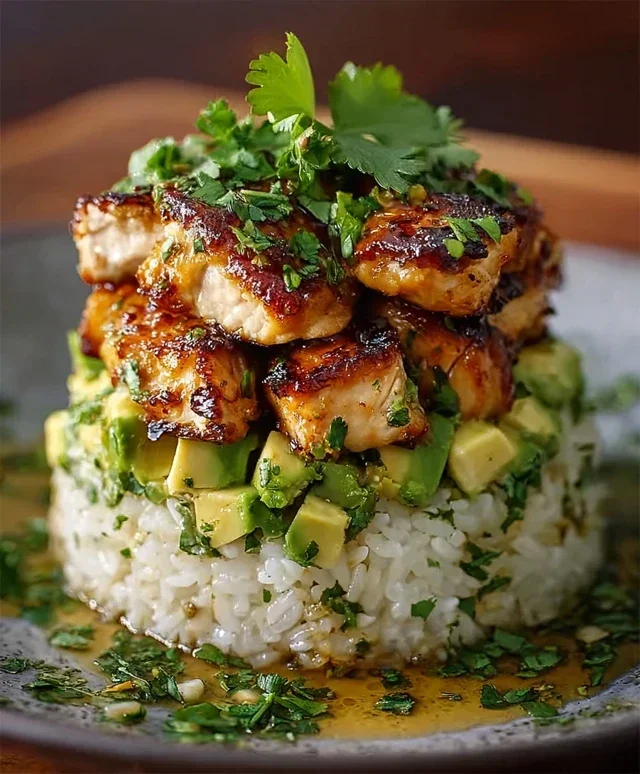 Delicious Honey Lime Chicken & Avocado Rice Stack Recipe