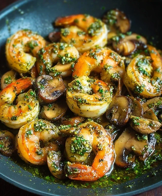 Pesto Shrimp with Mushrooms