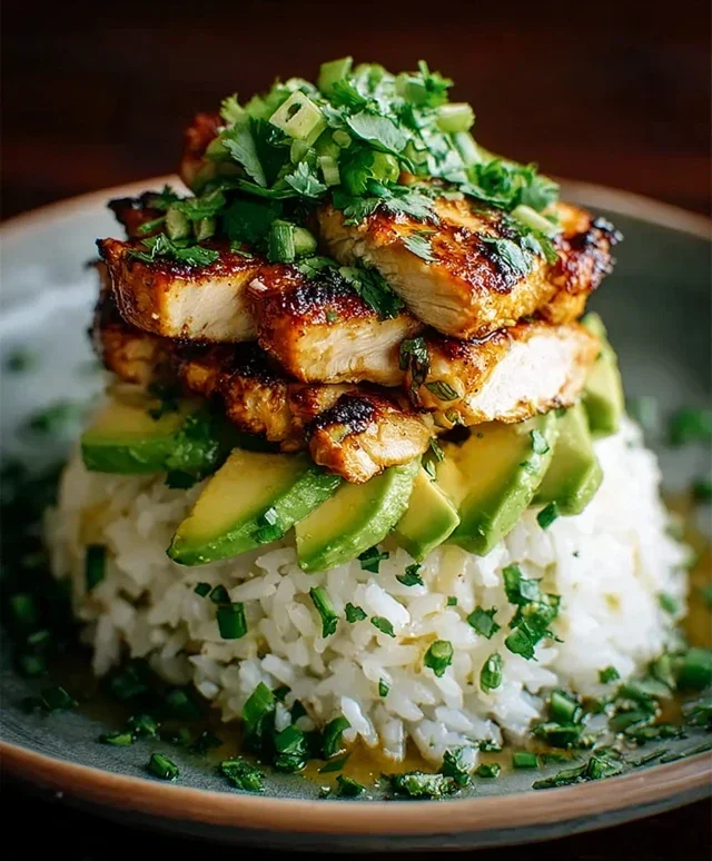 Delicious Honey Lime Chicken & Avocado Rice Stack Recipe