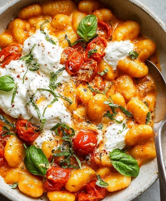 30 Minute Creamy Tomato Gnocchi with Burrata