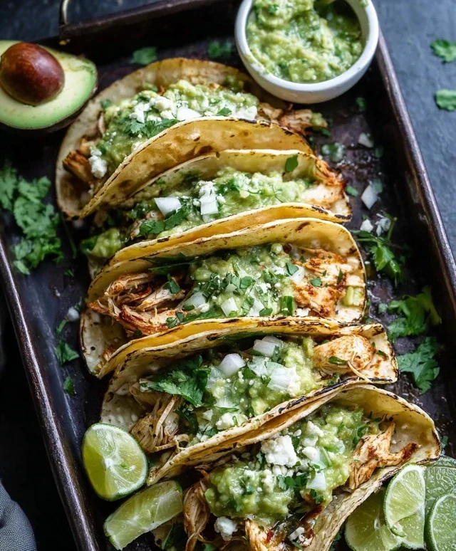 Crispy Poblano Chicken Tacos with Avocado-Jalapeño Salsa