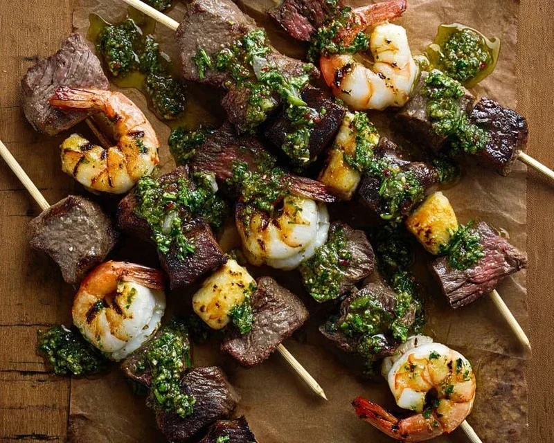 Surf and Turf Kabobs with Chimichurri Sauce