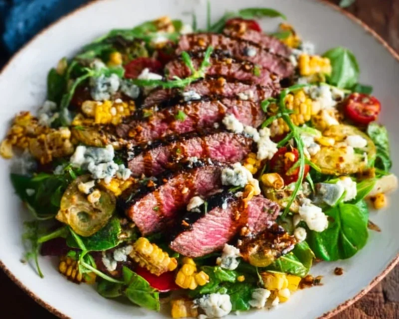Balsamic Steak Gorgonzola Salad with Grilled Corn