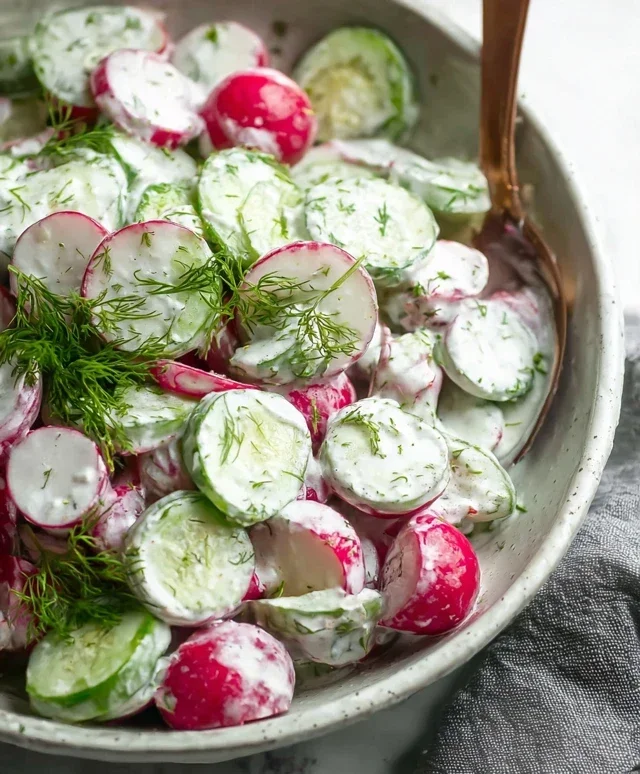 Cucumber Radish Salad w/ Yogurt Dill Dressing
