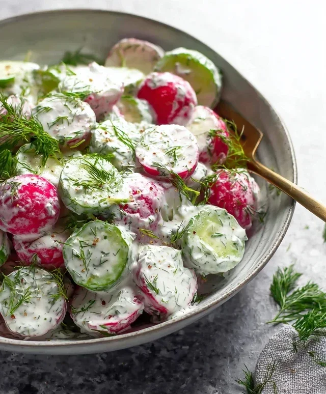 Cucumber Radish Salad w/ Yogurt Dill Dressing