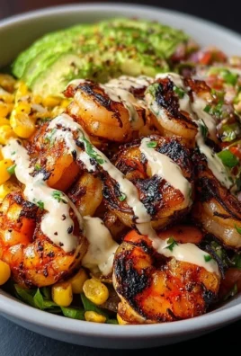 Grilled Shrimp Bowl with Avocado, Corn Salsa & Creamy Garlic Sauce