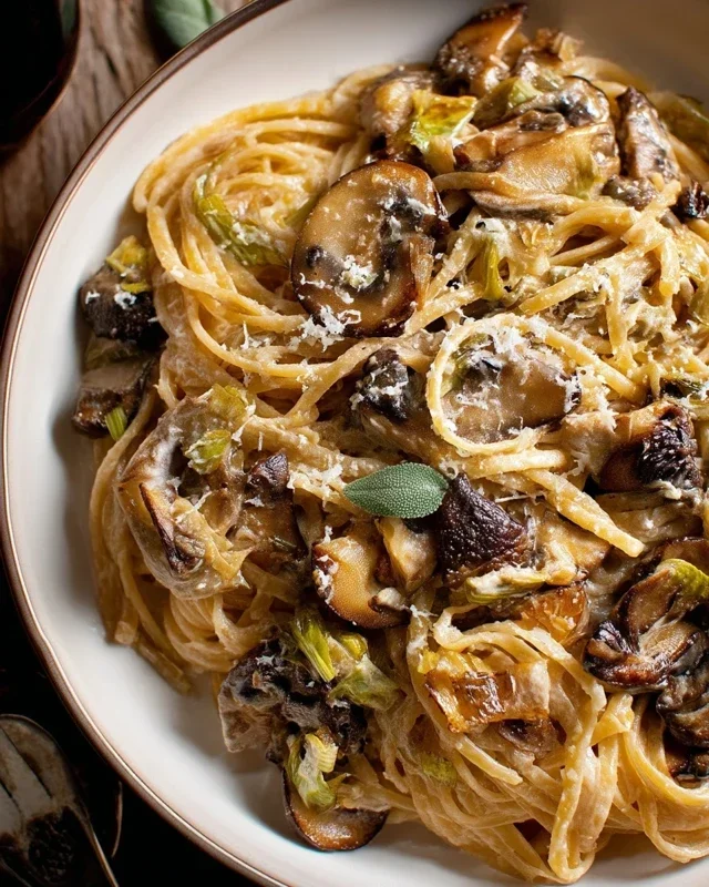Caramelized Leek and Mushroom Gruyere Pasta