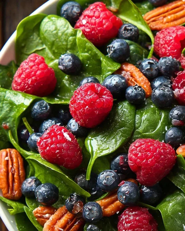 Berry Spinach Salad with Blueberries and Raspberries
