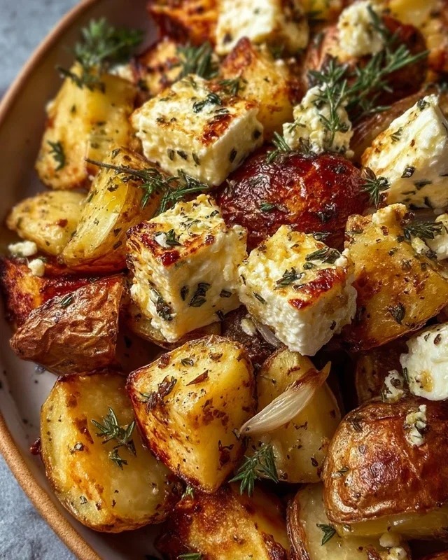 Roasted Potatoes with Baked Feta and Garlic
