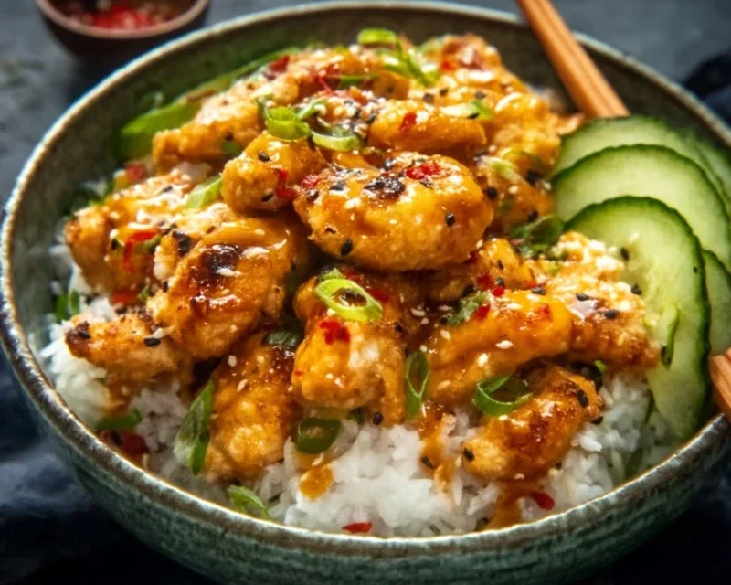 Spicy Honey-Gin Extract Extractger Chicken Bowls with Yum Yum Sauce