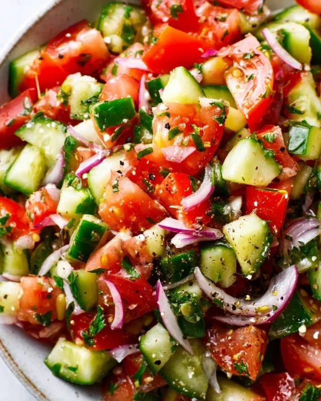 Mediterranean Salad with Cucumber, Tomato and Onion
