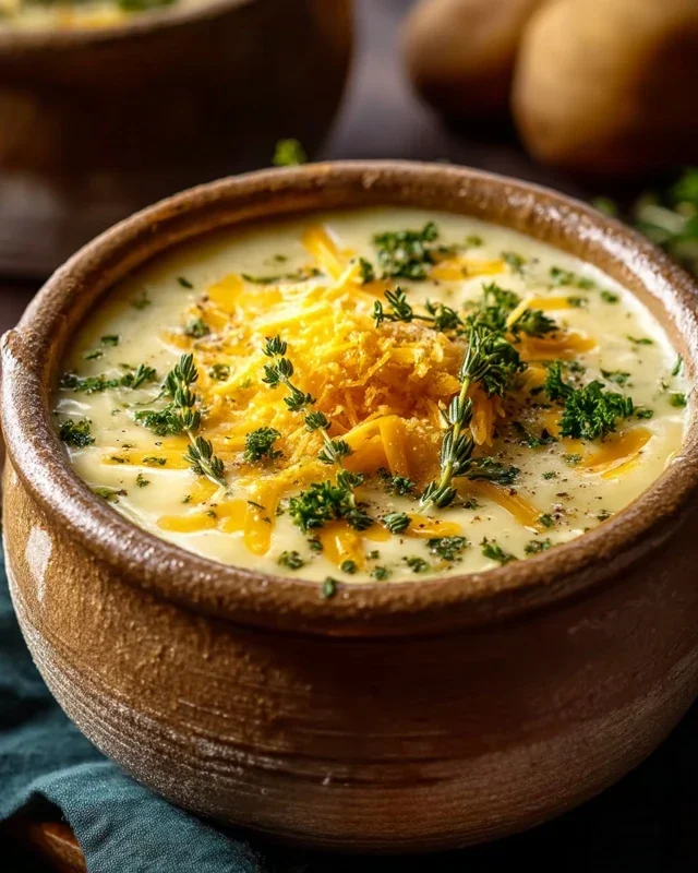 Hearty Cheddar Garlic Herb Potato Soup Recipe