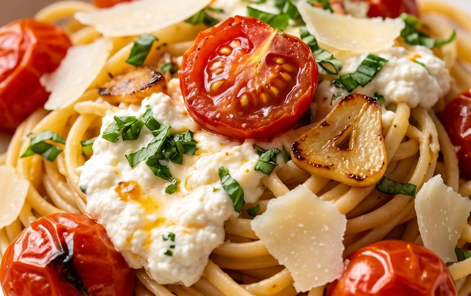 Roasted Tomato and Garlic Ricotta Pasta