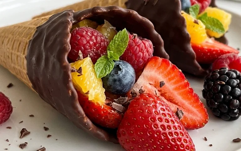 Chocolate Dipped Fruit Filled Cones