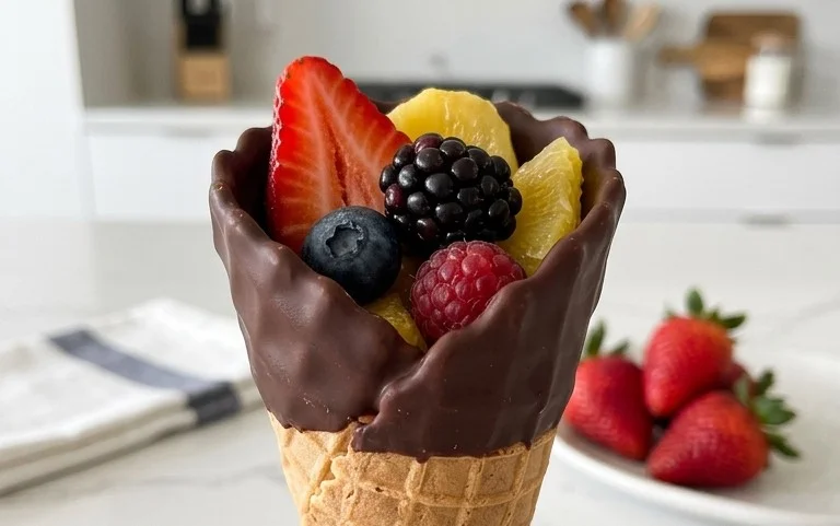 Chocolate Dipped Fruit Filled Cones