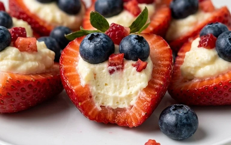 Red, White, and Blue Cheesecake Strawberries