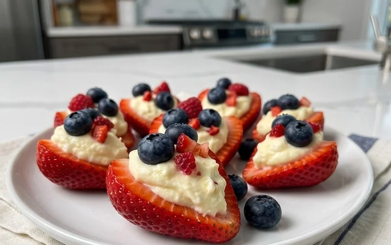 Red, White, and Blue Cheesecake Strawberries