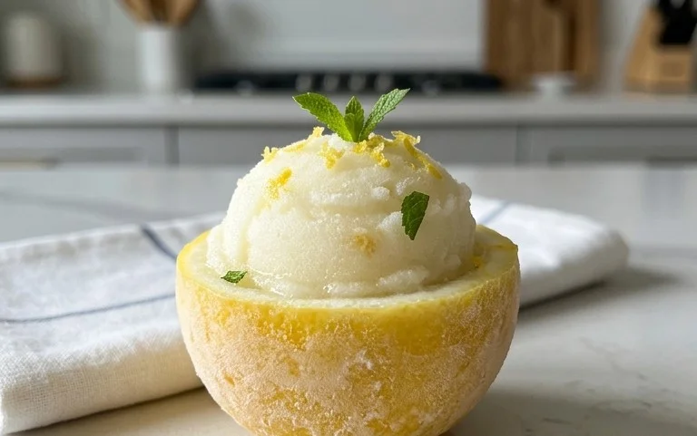 Sorbetto di Limone Dressed Up in a Frozen Lemon Shell