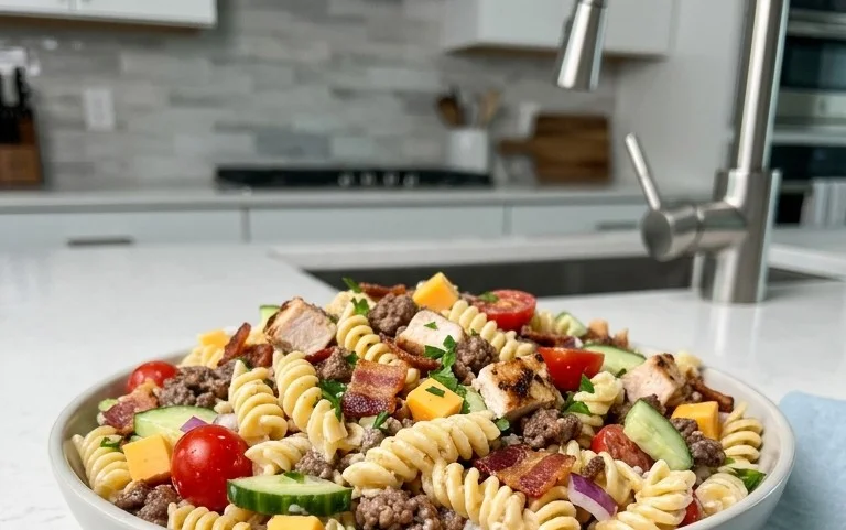 Chicken Beef Bacon Ranch Pasta Salad