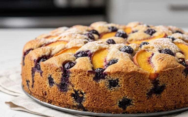 Peach and Blueberry Greek Yogurt Cake