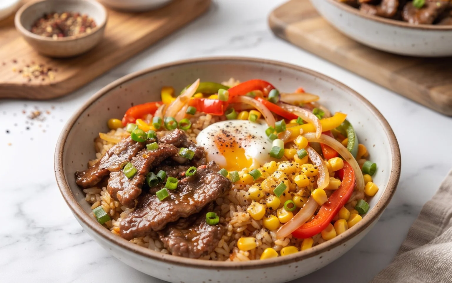 Beef Pepper Rice Bowl is a delicious meal option.