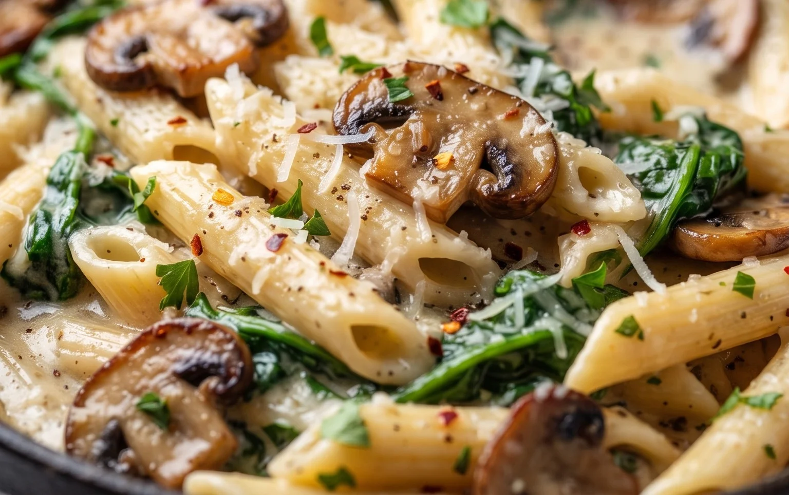 Parmesan Spinach Mushroom Pasta Skillet